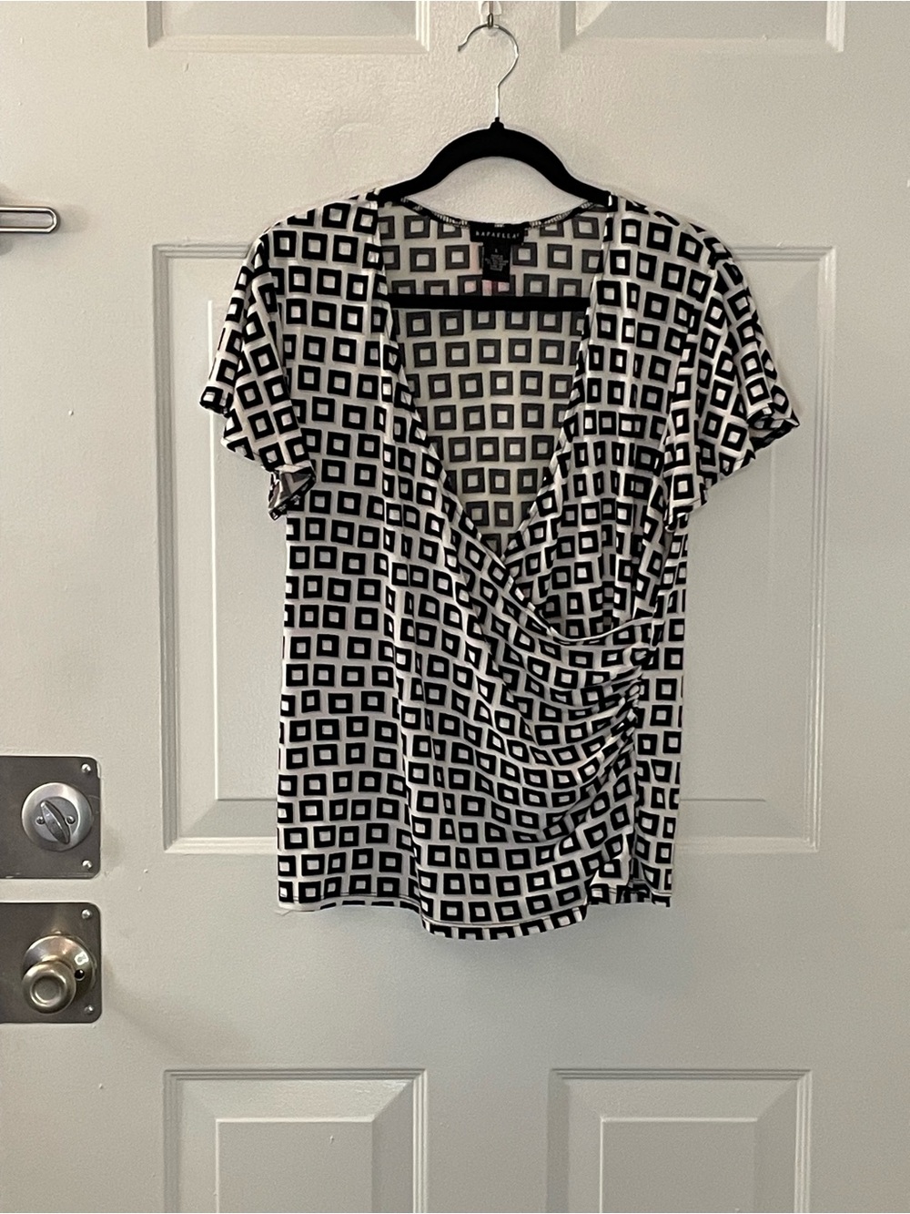 Rafaella Black and White Geometric Drape Neck Top